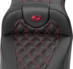 Roadsofa Extended Reach CF LS Seat, Red Stitch - 23+ Touring Seat Saddlemen