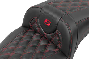Roadsofa Extended Reach CF LS Seat, Red Stitch - 23+ Touring Seat Saddlemen