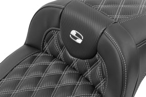 Roadsofa Extended Reach CF LS Seat, Silver Stitch - 23+ Touring Seat Saddlemen
