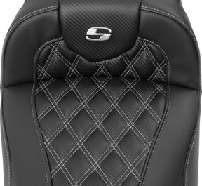 Roadsofa Extended Reach CF LS Seat, Silver Stitch - 23+ Touring Seat Saddlemen