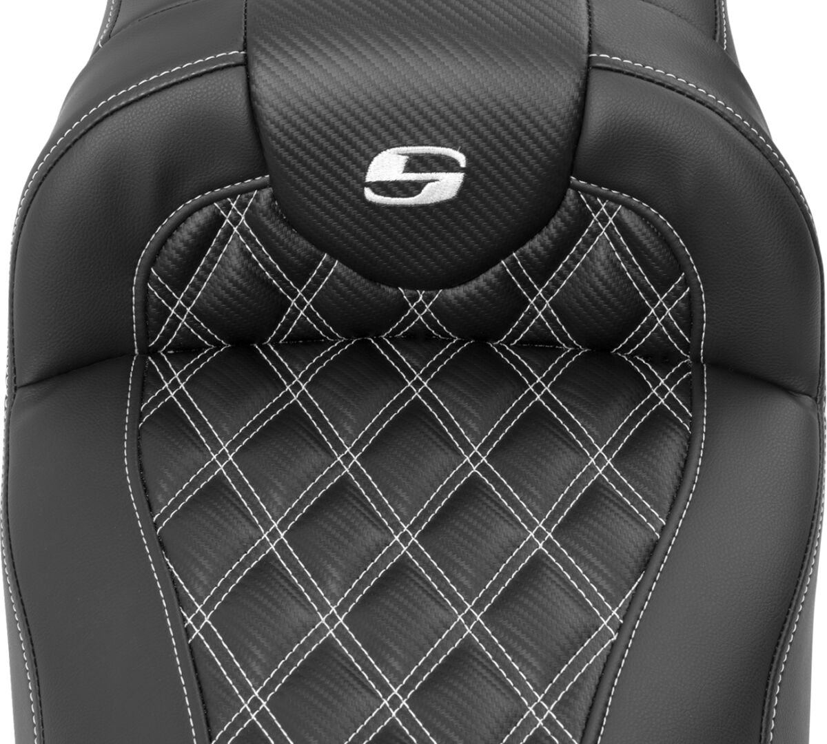 Roadsofa Extended Reach CF LS Seat, White Stitch - 23+ Touring Seat Saddlemen