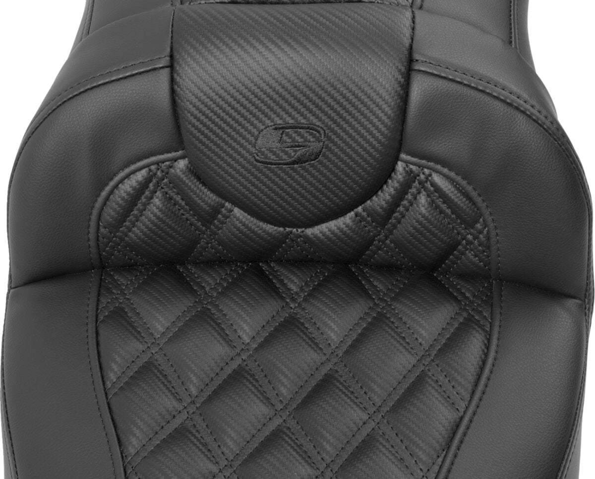 Roadsofa Extended Reach CF LS With Driver's Backrest Seat, Black Stitch - 23+ Touring Seat Saddlemen