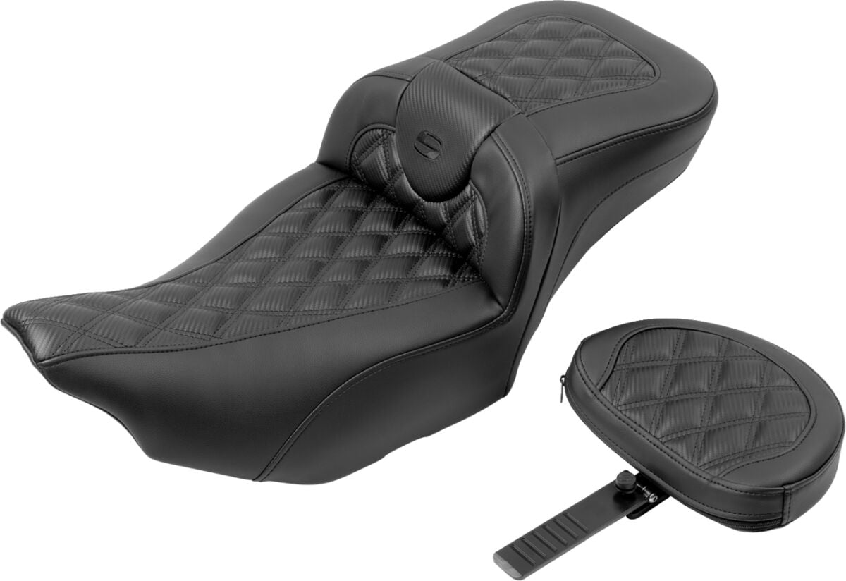 Saddlemen Roadsofa Extended Reach CF LS With Driver's Backrest Seat, Black Stitch - 23+ Touring Seat Saddlemen