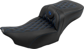 Roadsofa Extended Reach CF LS With Driver's Backrest Seat, Blue Stitch - 23+ Touring Seat Saddlemen
