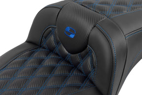 Roadsofa Extended Reach CF LS With Driver's Backrest Seat, Blue Stitch - 23+ Touring Seat Saddlemen