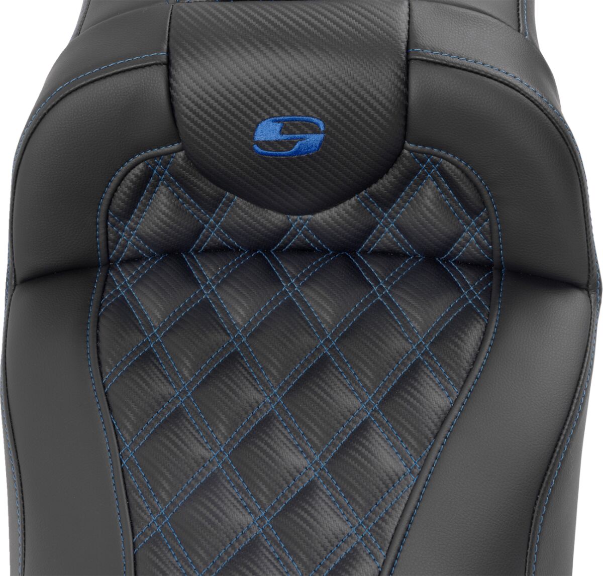 Roadsofa Extended Reach CF LS With Driver's Backrest Seat, Blue Stitch - 23+ Touring Seat Saddlemen