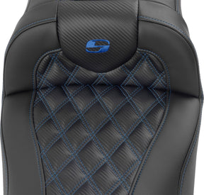 Roadsofa Extended Reach CF LS With Driver's Backrest Seat, Blue Stitch - 23+ Touring Seat Saddlemen
