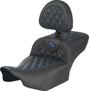 Saddlemen Roadsofa Extended Reach CF LS With Driver's Backrest Seat, Blue Stitch - 23+ Touring Seat Saddlemen