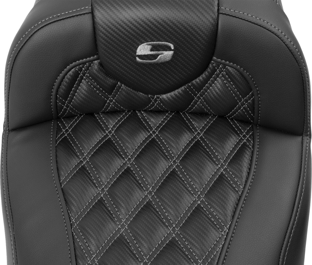 Roadsofa Extended Reach CF LS With Driver's Backrest Seat, Gray Stitch - 23+ Touring Seat Saddlemen