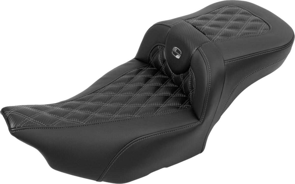 Roadsofa Extended Reach CF LS With Driver's Backrest Seat, Gray Stitch - 23+ Touring Seat Saddlemen