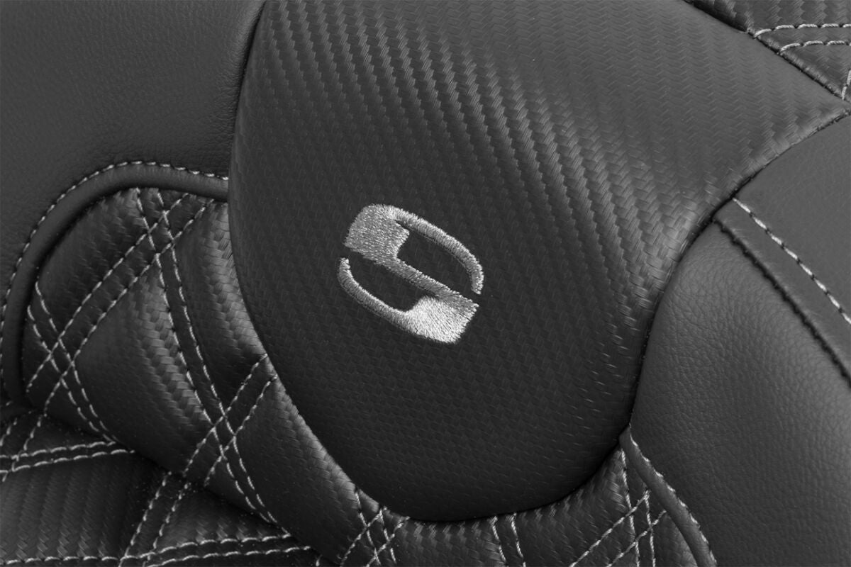 Roadsofa Extended Reach CF LS With Driver's Backrest Seat, Gray Stitch - 23+ Touring Seat Saddlemen