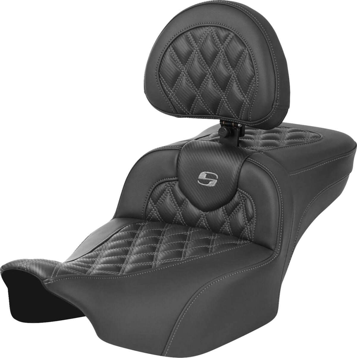 Saddlemen Roadsofa Extended Reach CF LS With Driver's Backrest Seat, Gray Stitch - 23+ Touring Seat Saddlemen