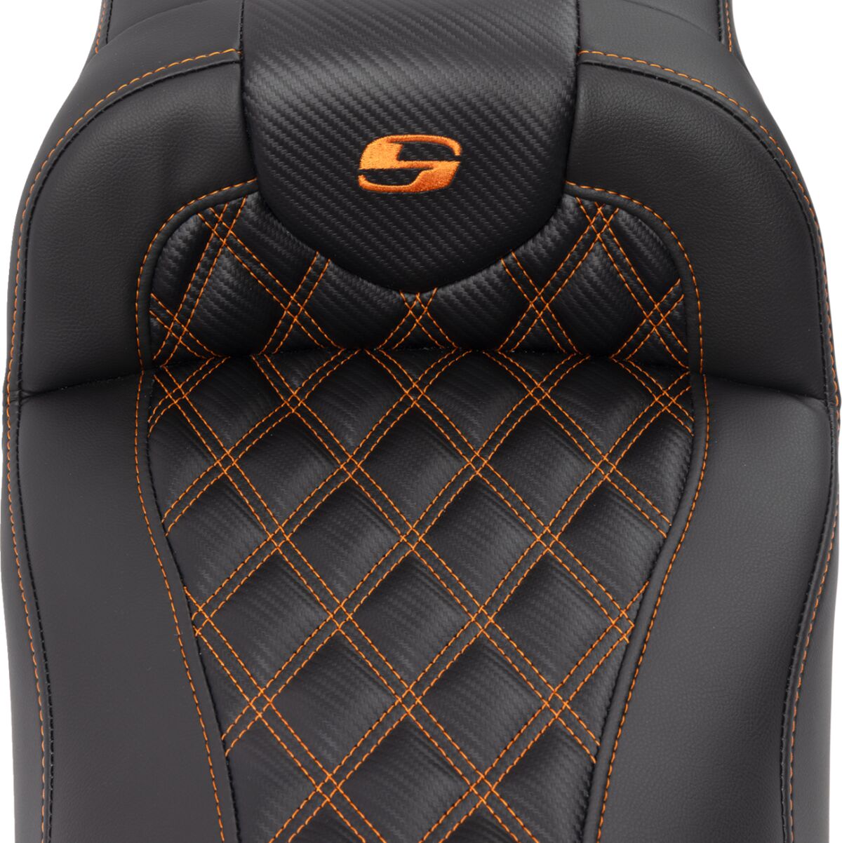 Roadsofa Extended Reach CF LS With Driver's Backrest Seat, Orange Stitch - 23+ Touring Seat Saddlemen