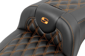 Roadsofa Extended Reach CF LS With Driver's Backrest Seat, Orange Stitch - 23+ Touring Seat Saddlemen