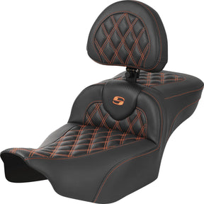 Saddlemen Roadsofa Extended Reach CF LS With Driver's Backrest Seat, Orange Stitch - 23+ Touring Seat Saddlemen