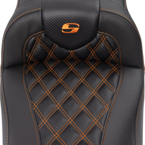 Saddlemen Roadsofa Extended Reach CF LS With Driver's Backrest Seat, Orange Stitch - 23+ Touring Seat Saddlemen