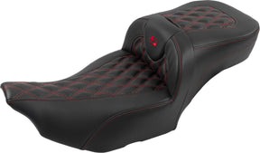 Roadsofa Extended Reach CF LS With Driver's Backrest Seat, Red Stitch - 23+ Touring Seat Saddlemen