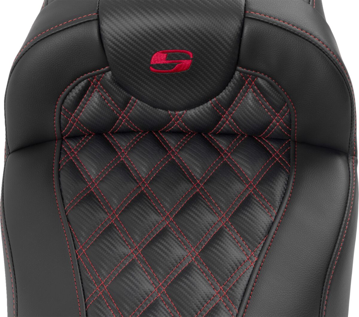 Roadsofa Extended Reach CF LS With Driver's Backrest Seat, Red Stitch - 23+ Touring Seat Saddlemen