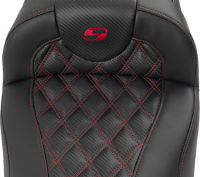 Roadsofa Extended Reach CF LS With Driver's Backrest Seat, Red Stitch - 23+ Touring Seat Saddlemen