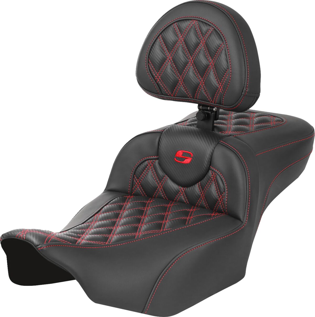 Saddlemen Roadsofa Extended Reach CF LS With Driver's Backrest Seat, Red Stitch - 23+ Touring Seat Saddlemen