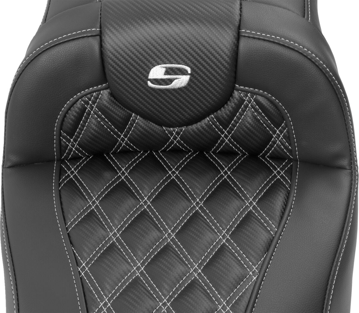 Roadsofa Extended Reach CF LS With Driver's Backrest Seat, Silver Stitch - 23+ Touring Seat Saddlemen