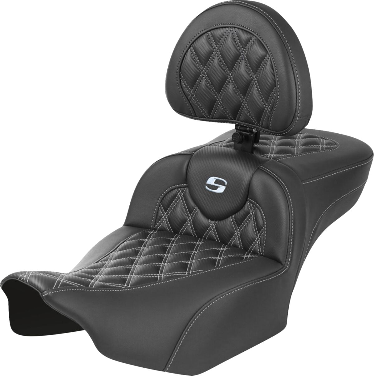 Saddlemen Roadsofa Extended Reach CF LS With Driver's Backrest Seat, Silver Stitch - 23+ Touring Seat Saddlemen