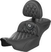 Saddlemen Roadsofa Extended Reach CF LS With Driver's Backrest Seat, Silver Stitch - 23+ Touring Seat Saddlemen