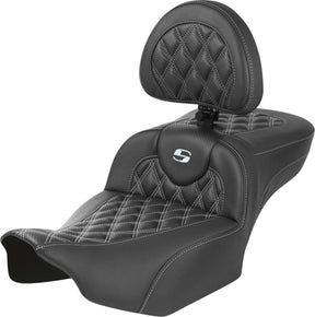 Saddlemen Roadsofa Extended Reach CF LS With Driver's Backrest Seat, Silver Stitch - 23+ Touring Seat Saddlemen