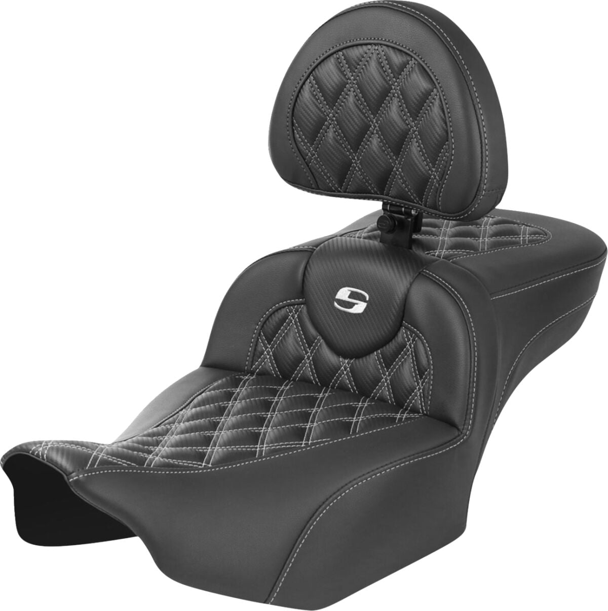Roadsofa Extended Reach CF LS With Driver's Backrest Seat, White Stitch - 23+ Touring Seat Saddlemen Default Title