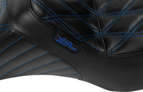Le Pera Tailwhip Double Diamond Seat, Blue Stitch - 23+ Touring Seat Le Pera
