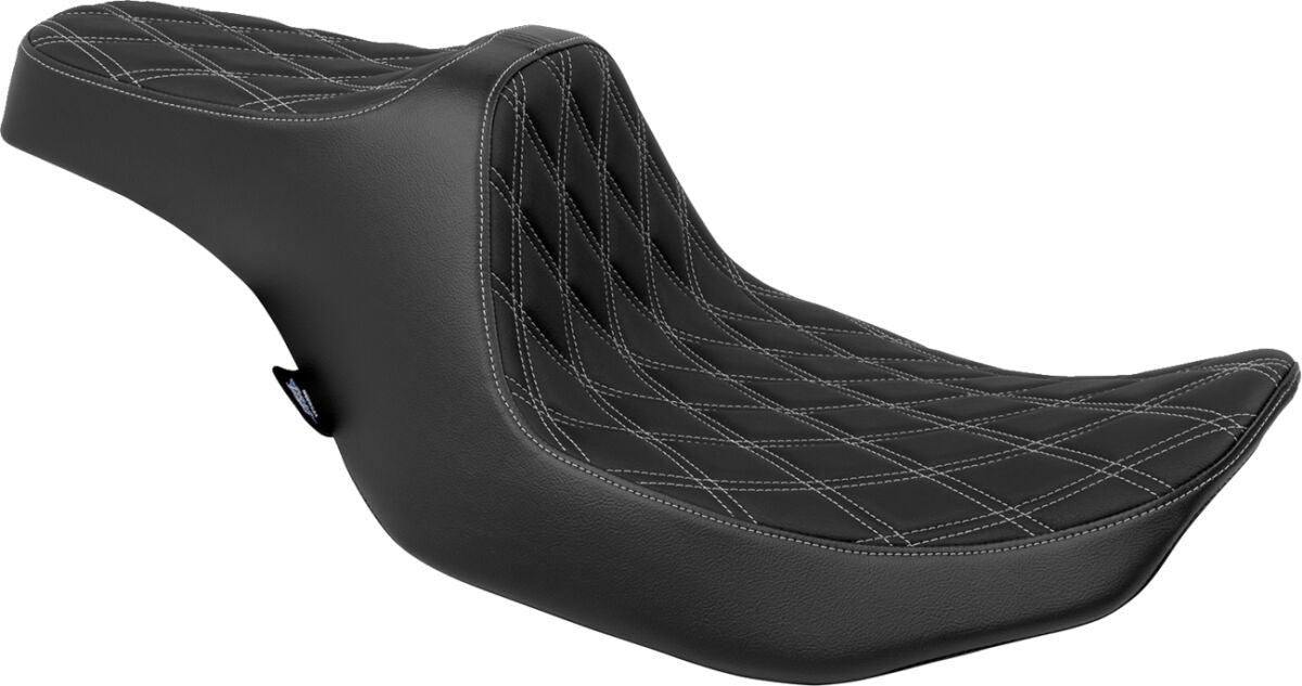 Drag Specialties Seats Seat Predator 3 Double Diamond Silver Vinyl Touring Seat Drag Specialties
