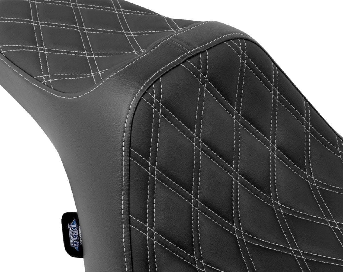 Drag Specialties Seats Seat Predator 3 Double Diamond Silver Vinyl Touring Seat Drag Specialties