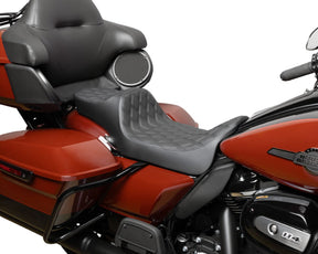 Drag Specialties Seats Seat Predator 3 2 Up Ext. Double Dia Black Vinyl Touring Seat Drag Specialties