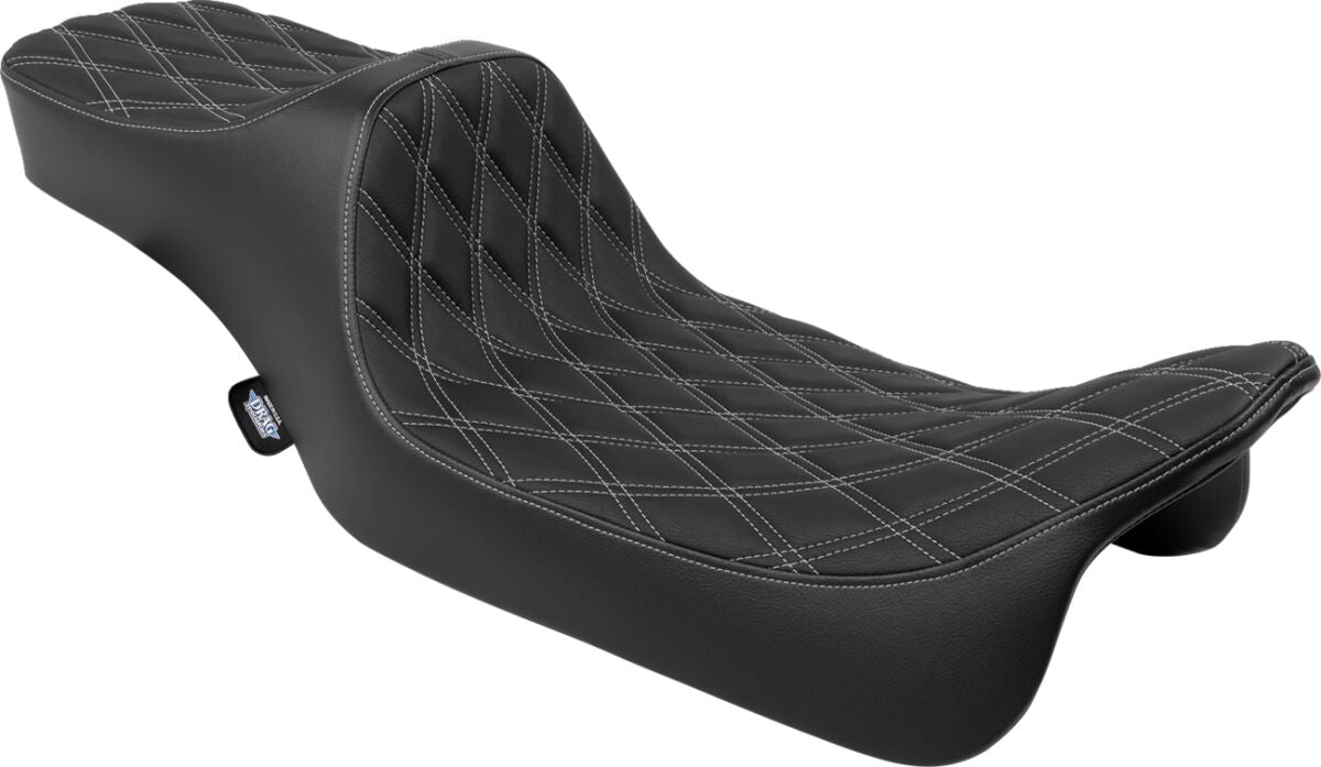 Drag Specialties Seats Seat Predator 3 2 Up Ext. Double Dia Silver Vinyl Touring Seat Drag Specialties