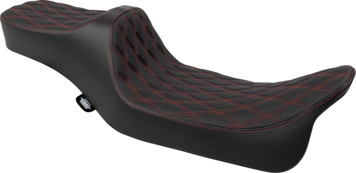 Drag Specialties Seats Seat Predator 3 2 Up Ext. Double Dia Red Vinyl Touring Seat Drag Specialties
