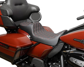 Drag Specialties Seats Seat Predator 3 2 Up Ext. Double Dia Red Vinyl Touring Seat Drag Specialties
