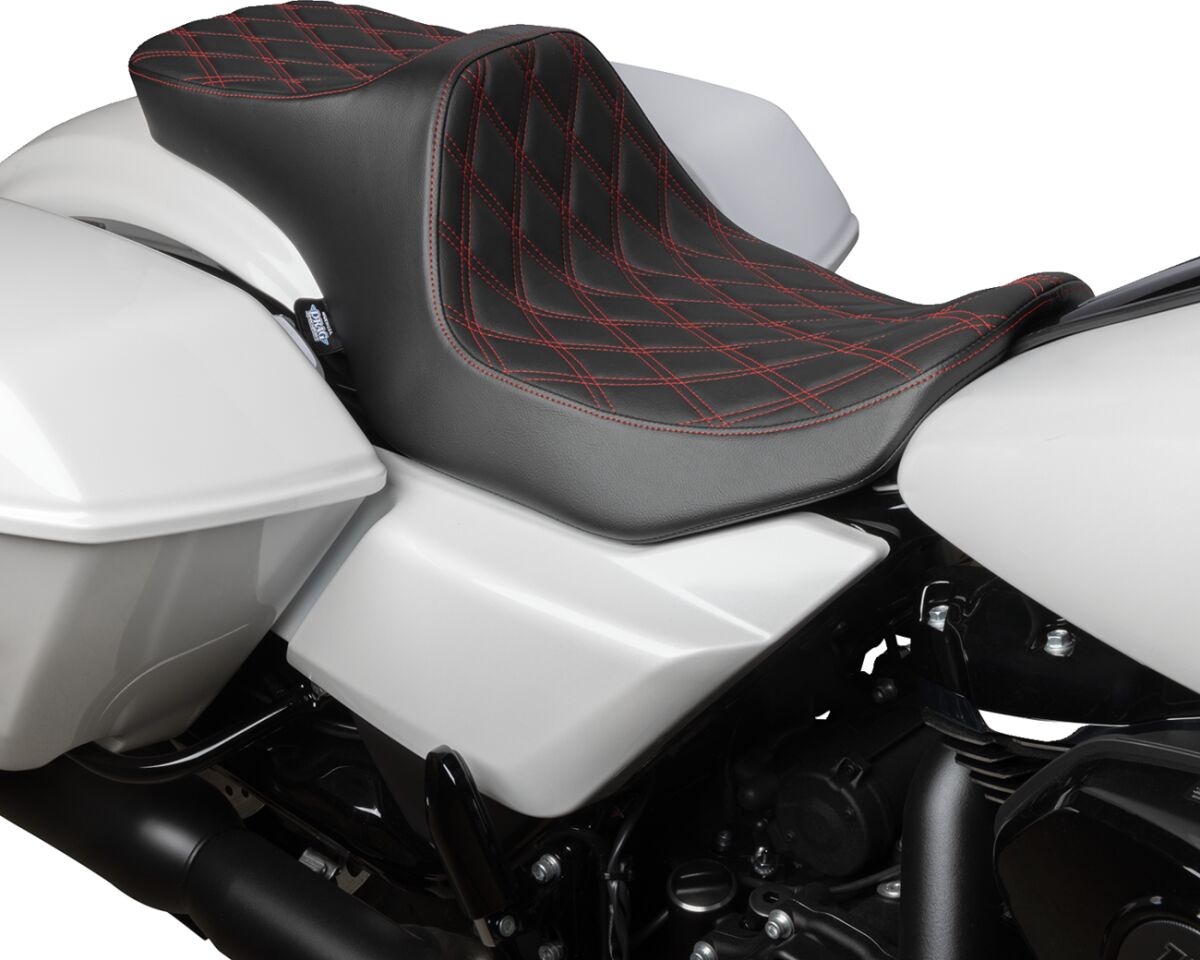 Drag Specialties Seats Predator Ii Seat Double Diamond Red Stitching Flt/Flh '23 '24 Seat Drag Specialties