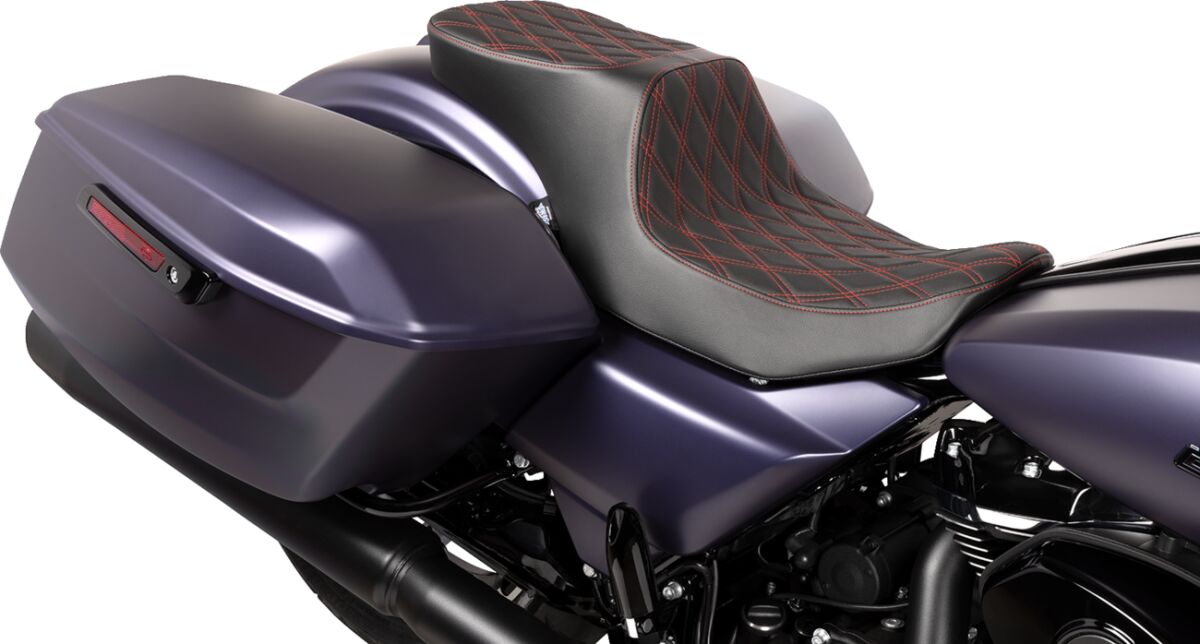 Drag Specialties Seats Seat Peformance Predator 2 Up Double Diamond Red Vinyl Seat Drag Specialties Seats