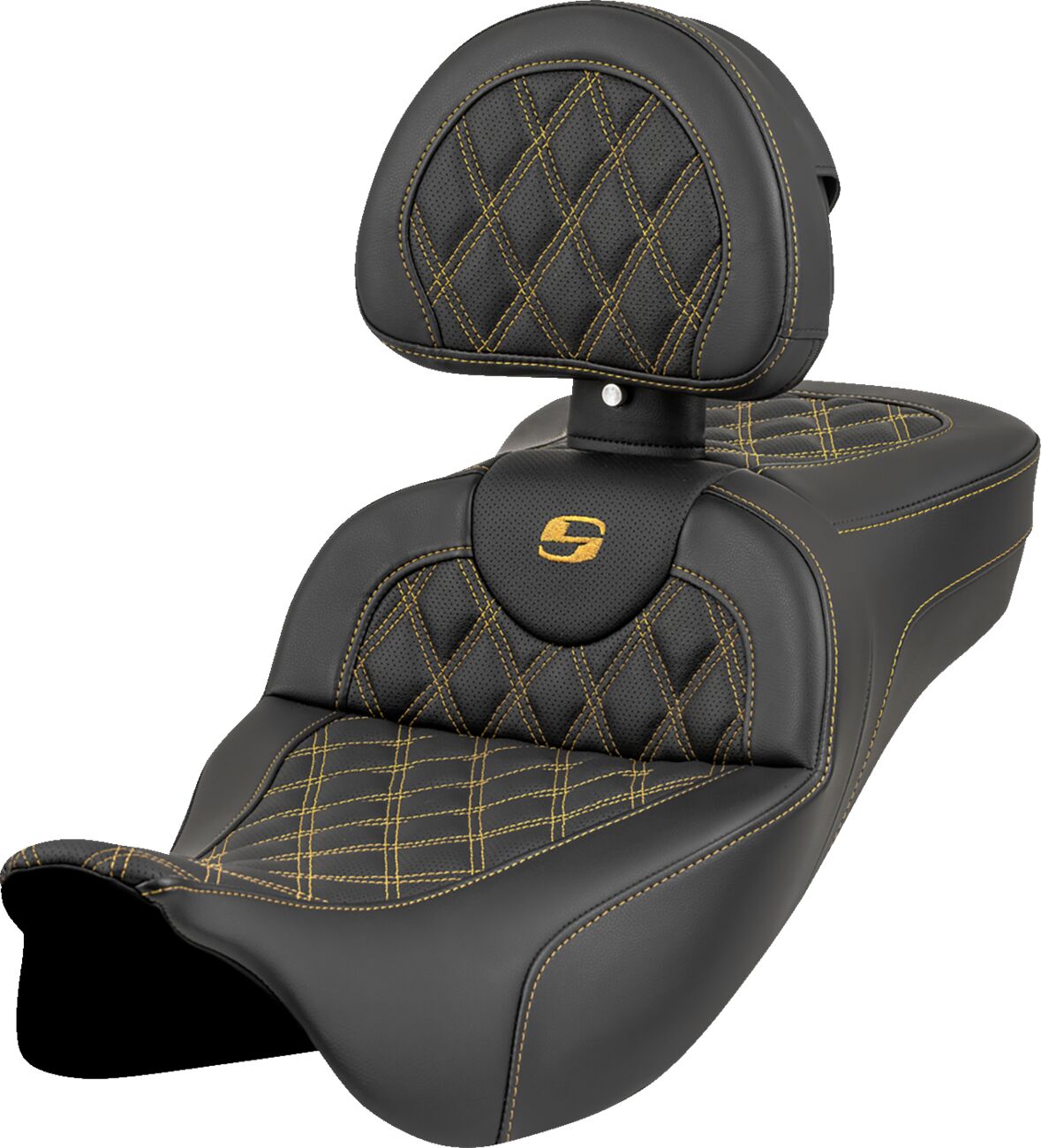 Saddlemen Roadsofa LS With Driver's Backrest Seat, Gold Stitch - 08-24 Touring Seat Saddlemen