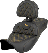 Saddlemen Roadsofa LS With Driver's Backrest Seat, Gold Stitch - 08-24 Touring Seat Saddlemen
