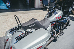 Slyfox Seat Highnoon Vinyl W/Slistop SEATS-FOR HARLEY DRESSER/TOURI Slyfox