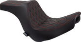 Drag Specialties Seats Predator Iii Seat Double Diamond Black W/ Red Stitching Softail 18+ Seat Drag Specialties