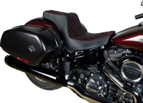 Drag Specialties Seats Predator Iii Seat Double Diamond Black W/ Red Stitching Softail 18+ Seat Drag Specialties