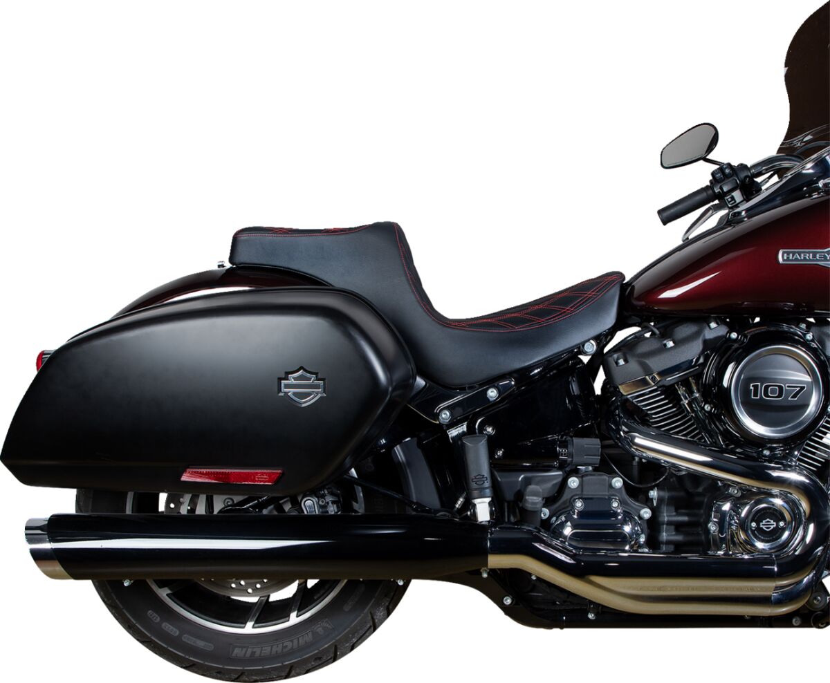 Drag Specialties Seats Predator Iii Seat Double Diamond Black W/ Red Stitching Softail 18+ Seat Drag Specialties