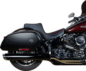 Drag Specialties Seats Predator Iii Seat Double Diamond Black W/ Red Stitching Softail 18+ Seat Drag Specialties
