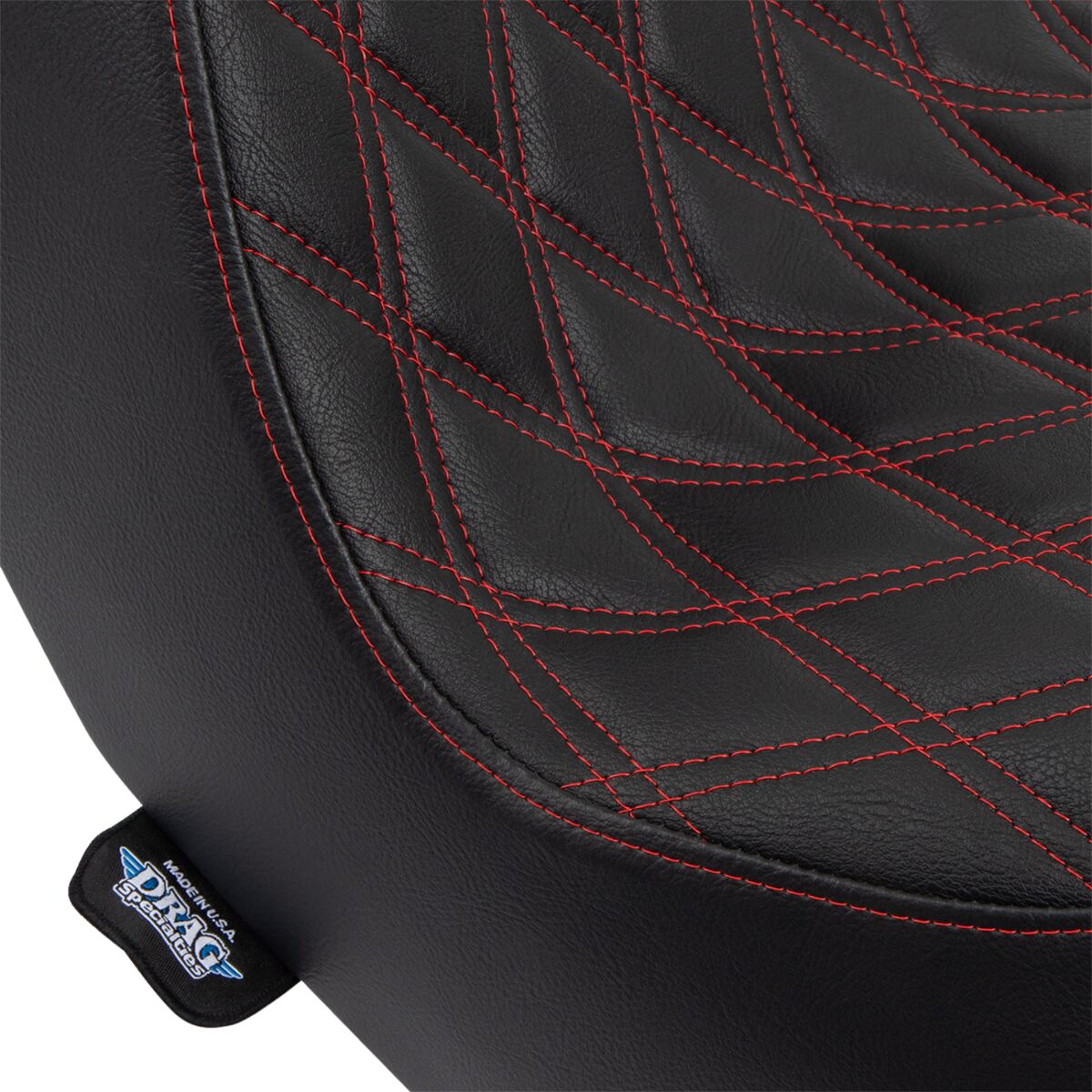 Drag Specialties Seats Predator Iii Seat Double Diamond Black W/ Red Stitching Softail 18+ Seat Drag Specialties