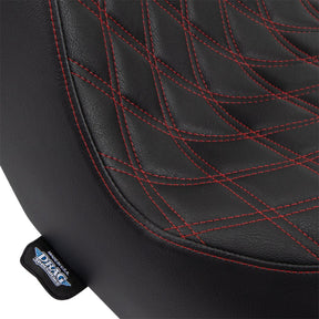Drag Specialties Seats Predator Iii Seat Double Diamond Black W/ Red Stitching Softail 18+ Seat Drag Specialties