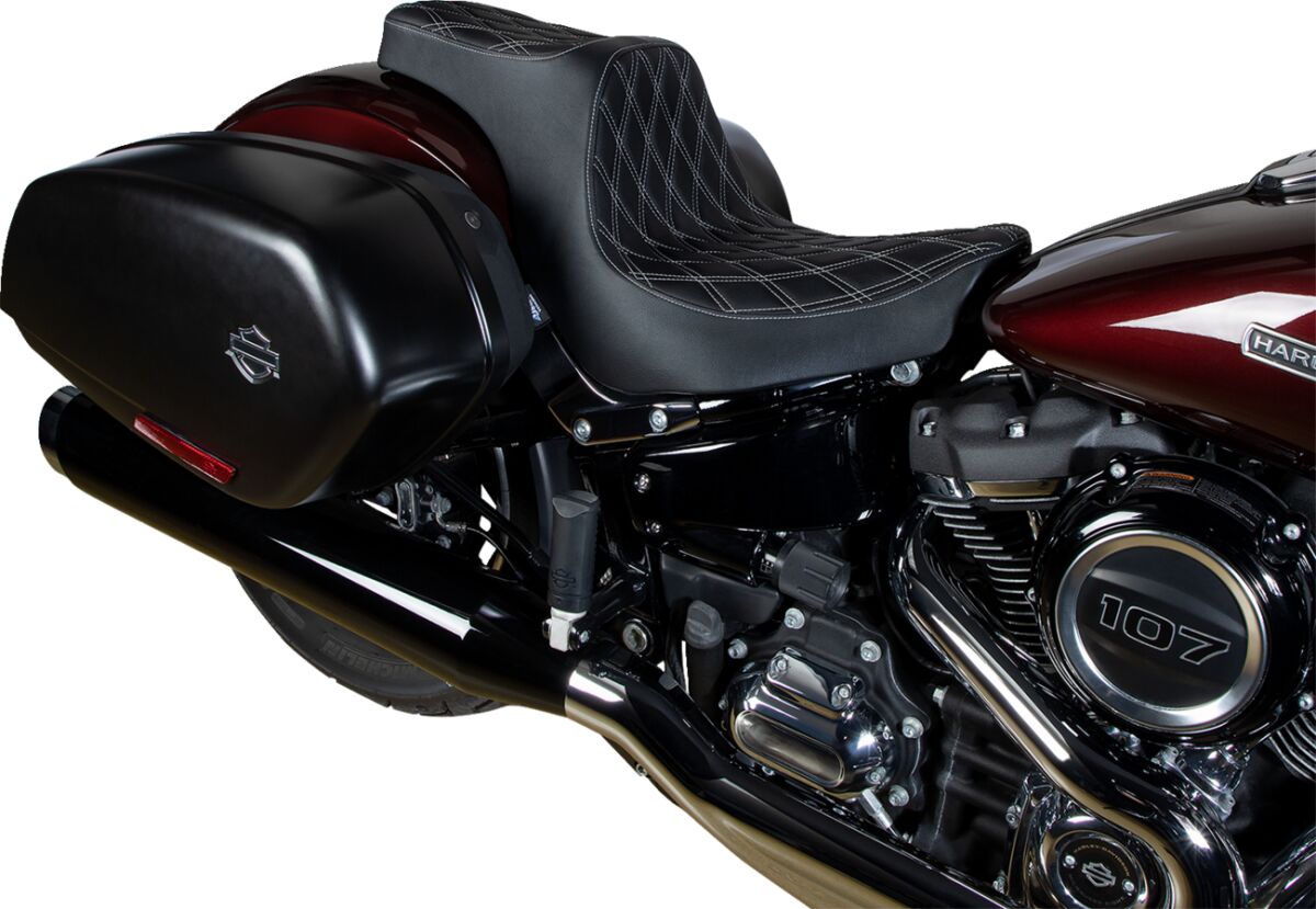 Drag Specialties Seats Predator Iii Seat Double Diamond Black W/ Silver Stitching Softail 18+ Seat Drag Specialties