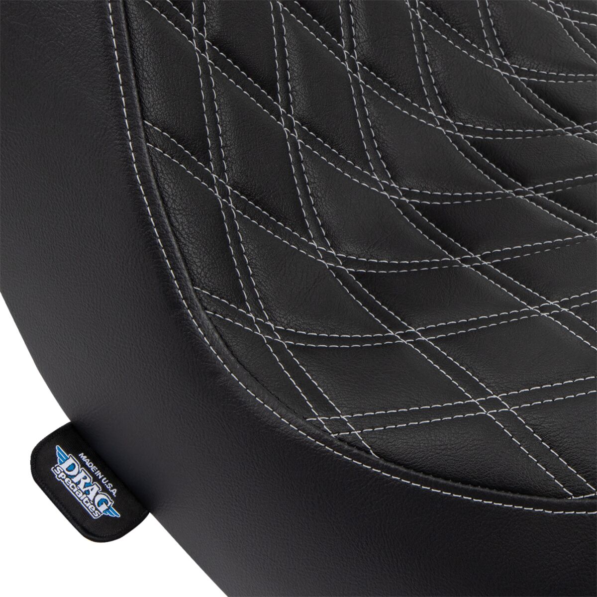 Drag Specialties Seats Predator Iii Seat Double Diamond Black W/ Silver Stitching Softail 18+ Seat Drag Specialties