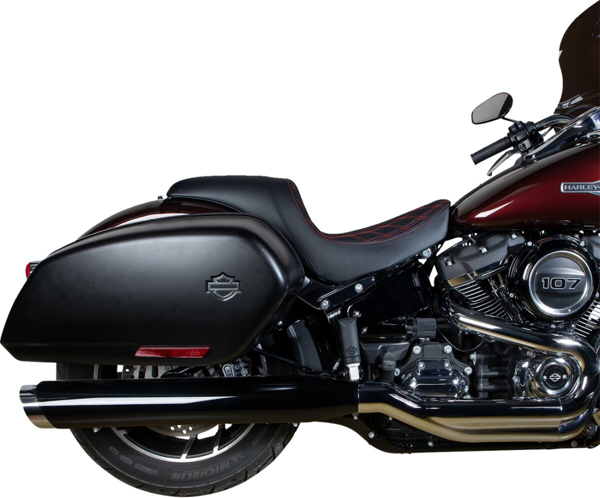 Drag Specialties Seats Predator Seat Double Diamond W/ Red Sitching Vinyl Fl Seat Drag Specialties